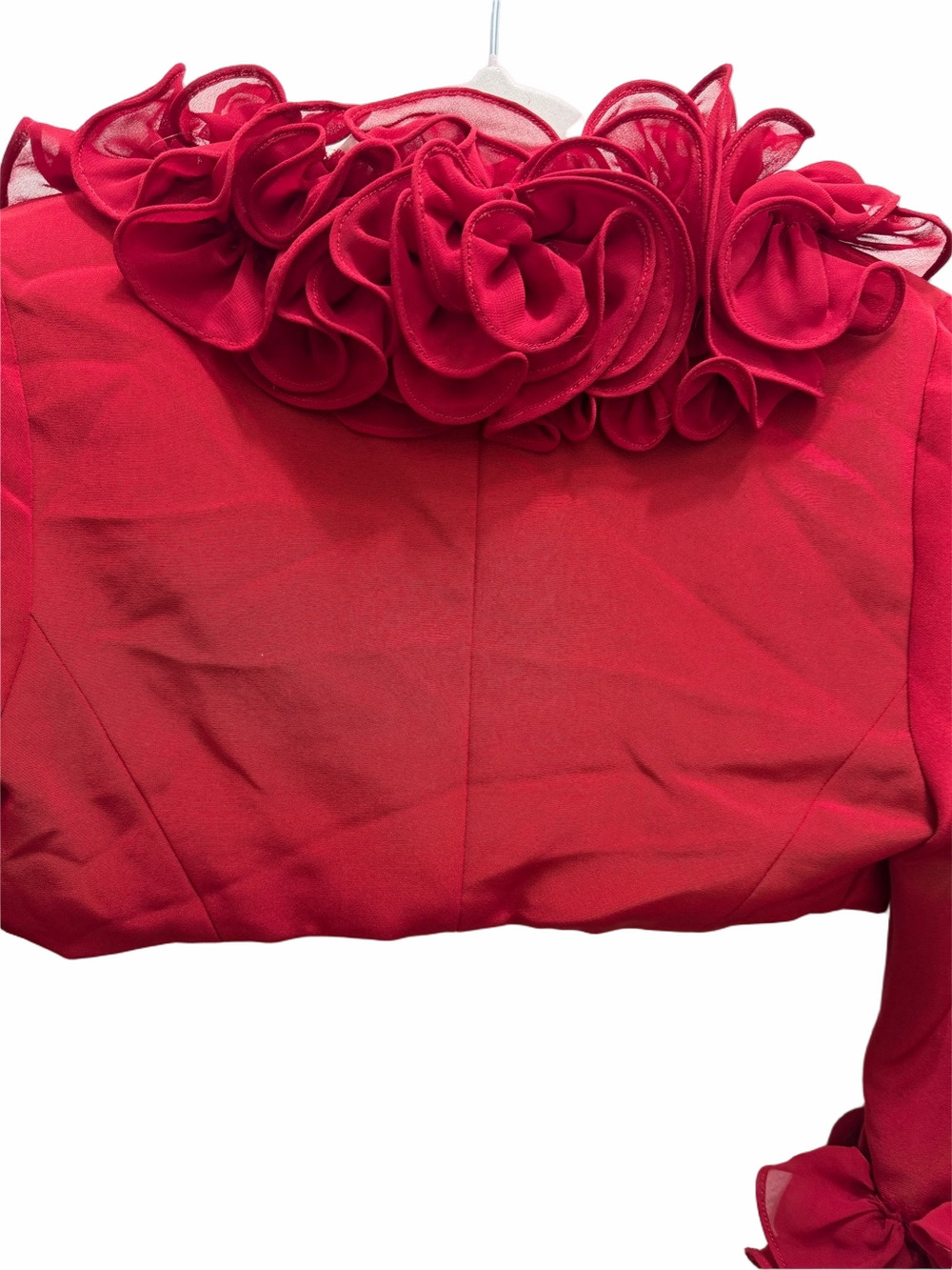Mac Duggal Red Dress With Cropped Jacket Size 6 W/ Detailed Embroidered Roses - Picture 15 of 16